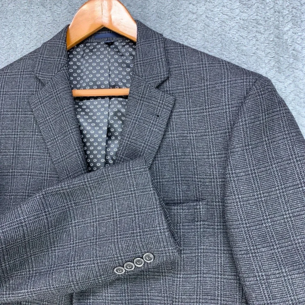 Jos A Bank 1905 Blazer Men's 42L Tailored Fit Gray Plaid Wool Sport Coat Jacket